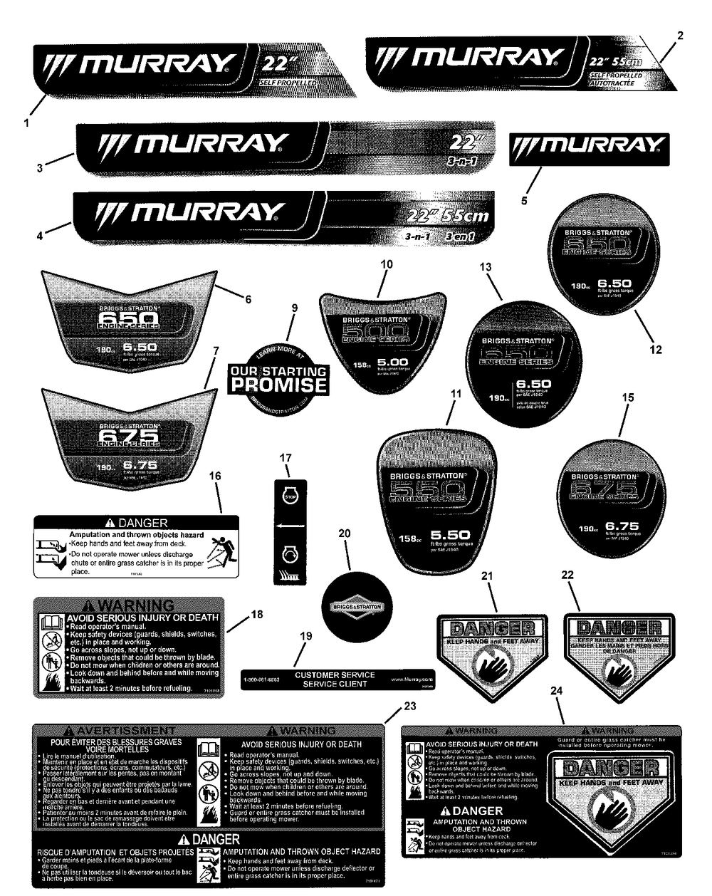 Decals Diagram and Parts List for 7800243-NMP22675HW 2008 Briggs and Stratton Lawn Mower